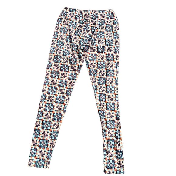 Lularoe Blue Orange Geometric Print High Waisted Soft Leggings Size One Size - Picture 3 of 5